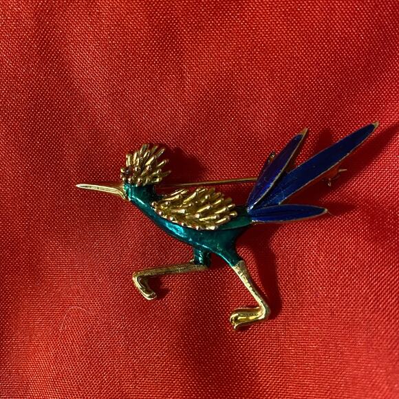 BOUCHER Road Runner Pin 8390P Blue Enamel Red Eye Signed RARE Vintage - Picture 1 of 5